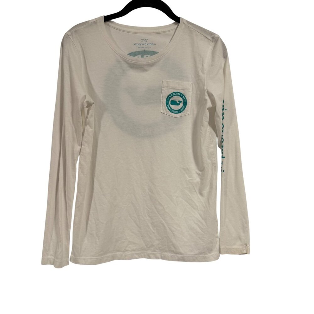 Vineyard Vines Long Sleeve White Tee with Teal Green‎ Print Size L